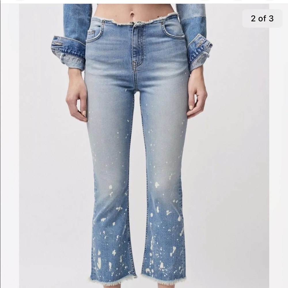 Free People Cropped Bootcut Bleach Raw Hem Jeans Sz 29 Cotton Blend - Picture 2 of 11